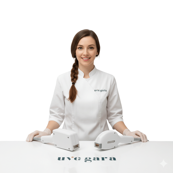 Láser Alejandrita Granada: profesional de Clínica Uve Gara mostrando equipos de última generación para depilación segura y eficaz.